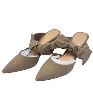 Women Taupe Brown Pointed Toe Bow Knot Mules Stiletto Heels Size 9 NEW